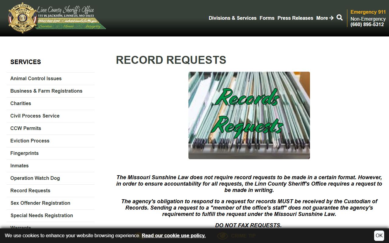 Linn County inmate records request instructions for booking and arrest records